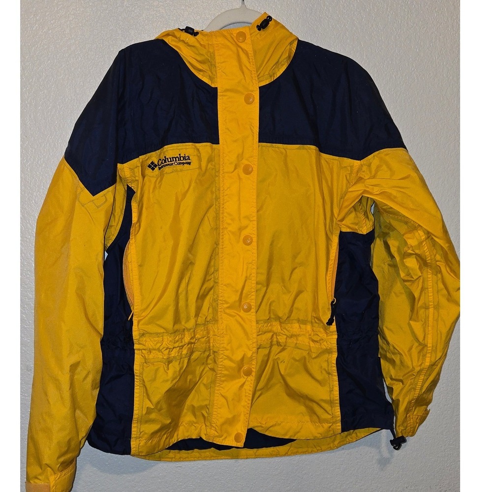 Columbia Sportswear Packable Rain Jacket Yellow Navy Blue Colorblock Womens L